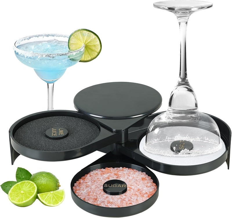 weyleity 3-Tier Bar Glass Rimmer Bartender Tool with Sponge | Margarita Salt Rimmer Set with 3-Tray, Black Plastic Salt Sugar Lime Juice Rimmer Box for Cocktails Margaritas - Image 1